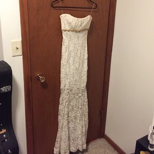 Cream full length strapless dress