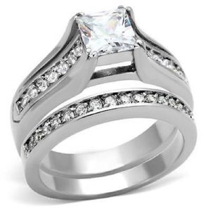 Stainless steel 6mm princess cut cz ring