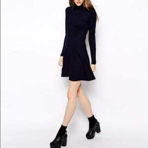 Dark blue crew neck A line dress