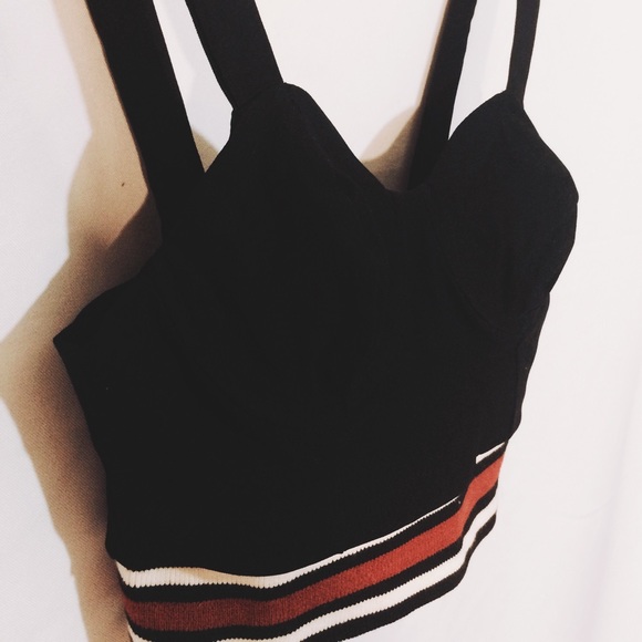 Black varsity stripe crop bustier bralette NWOT - Picture 2 of 4