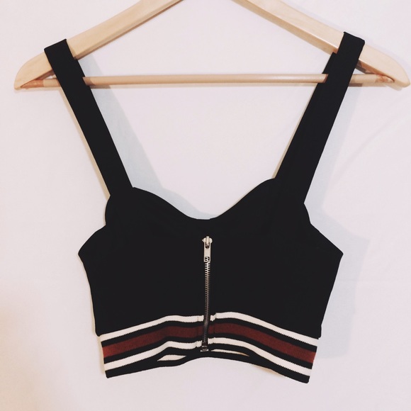 Black varsity stripe crop bustier bralette NWOT - Picture 3 of 4