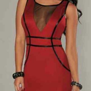 Red Sheer Zipper Sexy Womens Sleeveless Trendy Clu