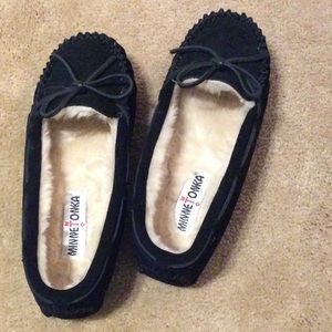 Black Fur-Lined Moccasins