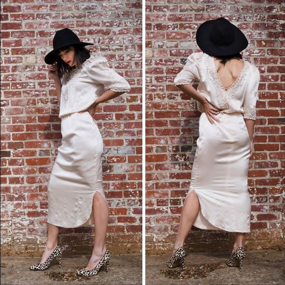 Sold Vintage satin beaded Dress
