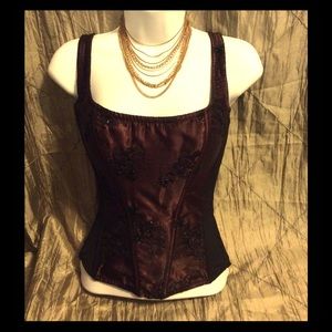 UNIQUE Brown Satin Corset w/ Beading sz 32 (Small)