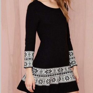 Floral pattern long sleeve sweater dress