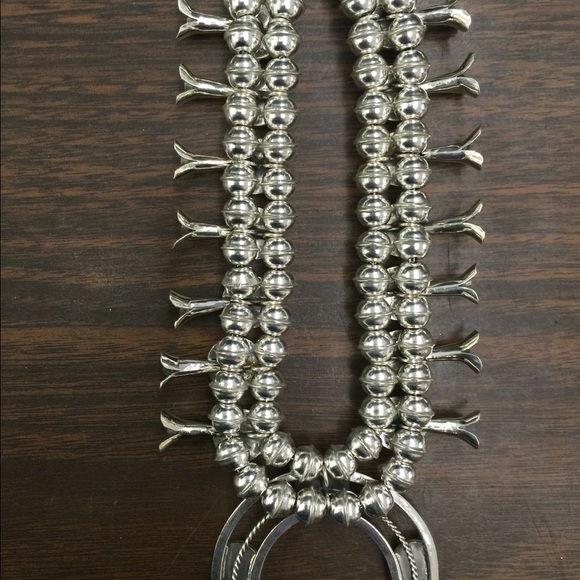 Navajo Sterling Silver Turquoise Squash Blossom - Picture 4 of 4