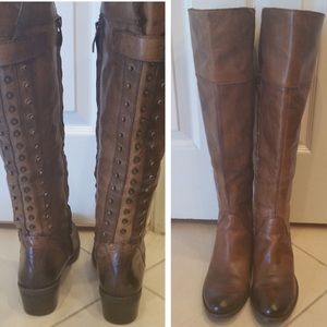 Vince Camuto brown leather stud knee high boots