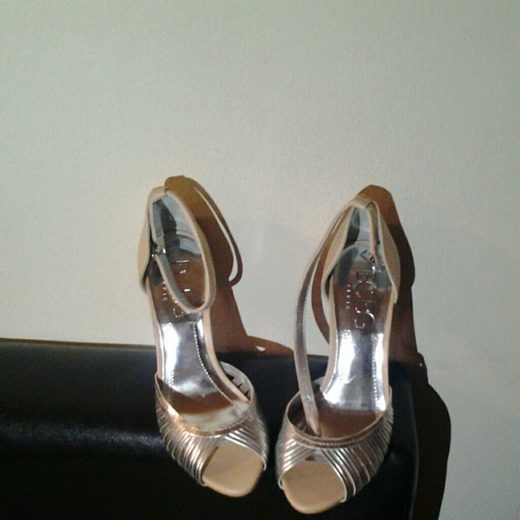 Tan and silver heels