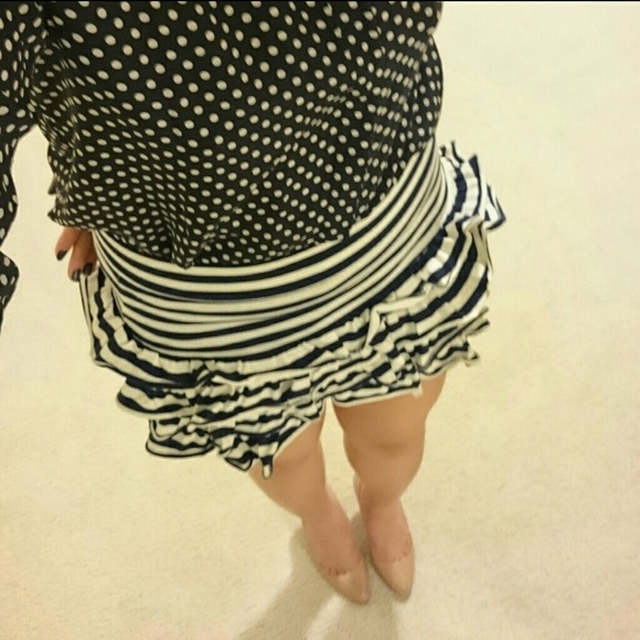 Betsey Johnson Ruffle Striped Mini Skirt