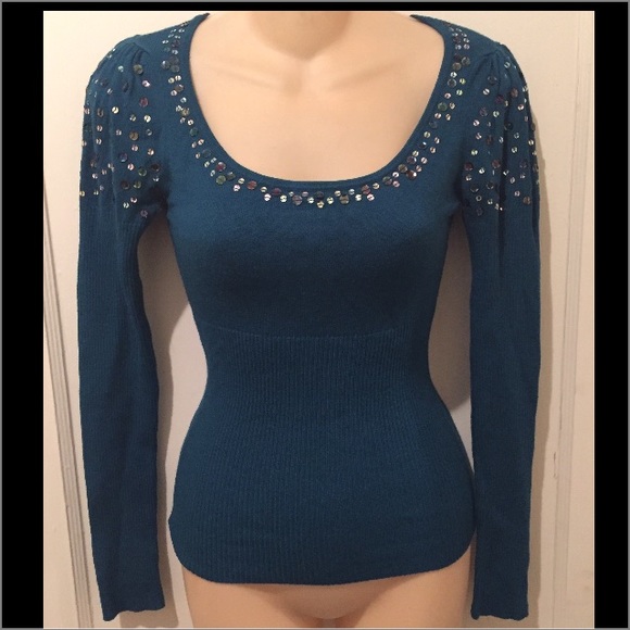 ARDEN B Teal Sequined Sweater - Picture 1 of 2