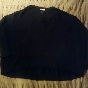 Navy blue hi-lo waffle weave sweater