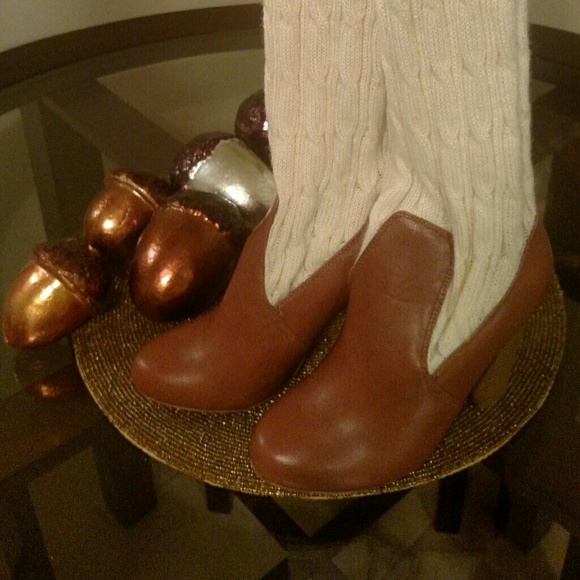 Brown Leather and Cream Sweater Boots