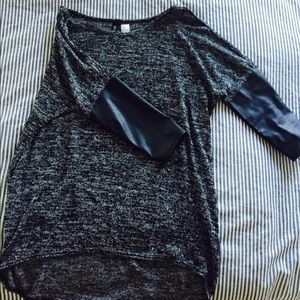 3/4 sleeve sweater with faux leather arms