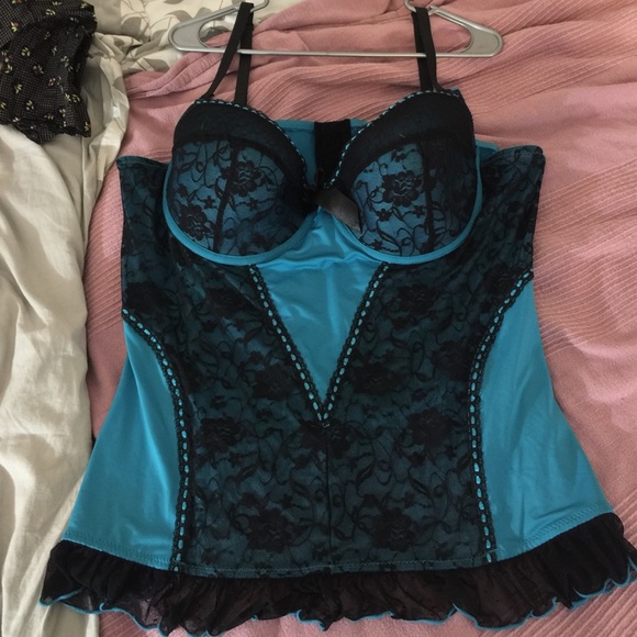 Turquoise and black lace stretch corset