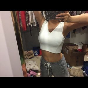 White forever 21 crop top zip up formal club top