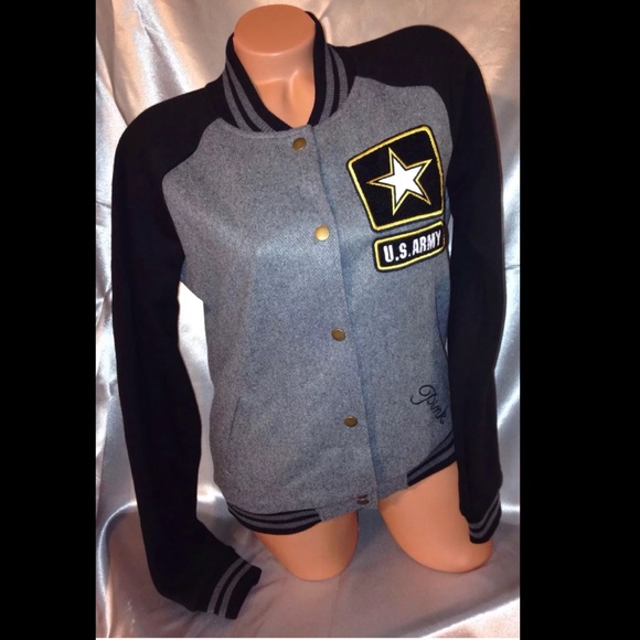 VS PINK U.S Army Logo Pink Letterman Coat Jacket