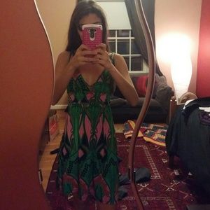 Cute forest green and pink dress