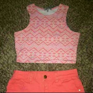 Pink chevron tribal crop top