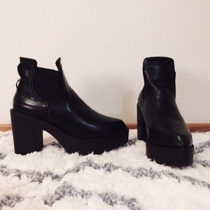 Black Vegan Leather Platform Ankle Boots