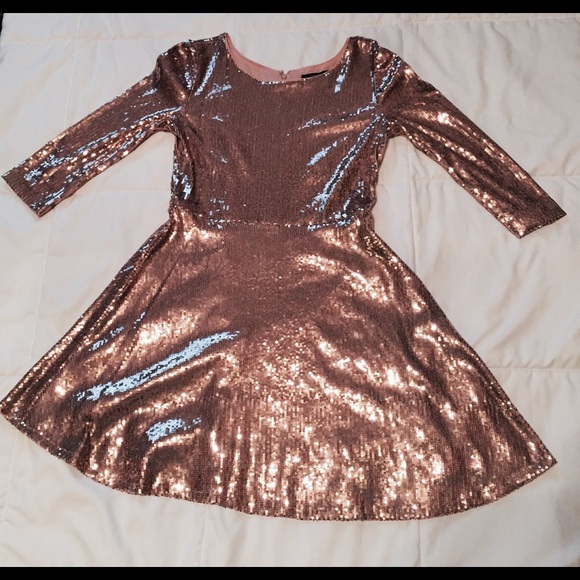 Mini Rose Gold Long Sleeve Sequin Dress