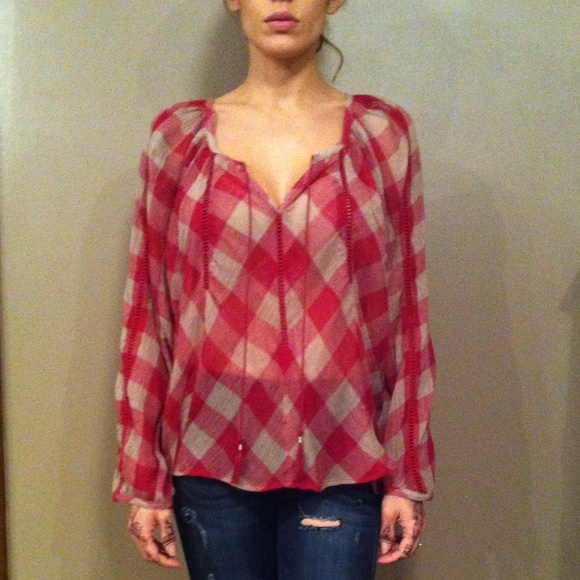 Free People Tops - 🥀 DONATING 9/25 Sheer Checked Top NWOT