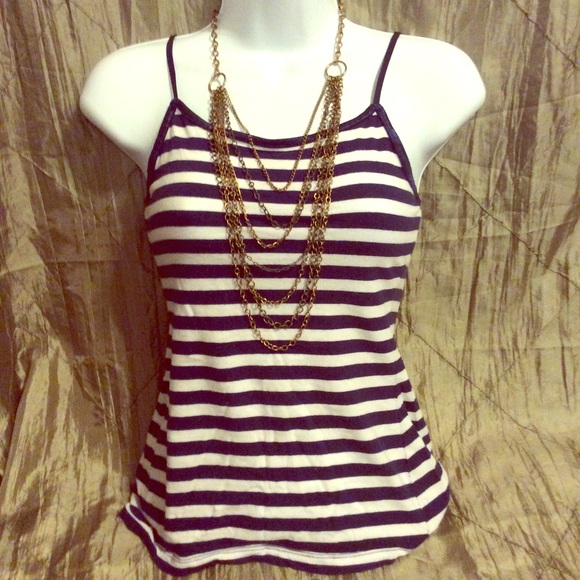 Navy Blue & White Nautical Tank Top - Small