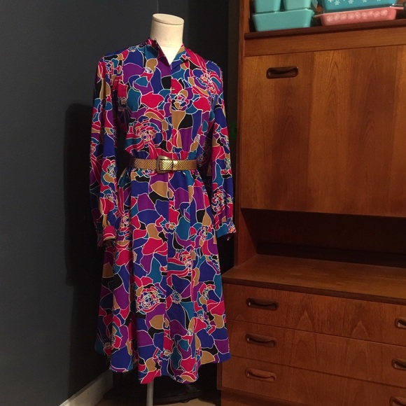 Vintage purple and fuchsia button down dress