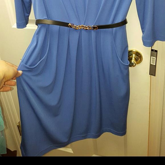 New $124 Tahari blue belted dress size 10 - Picture 2 of 4