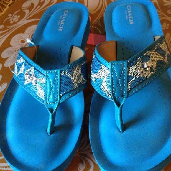 Coach flip flops teal