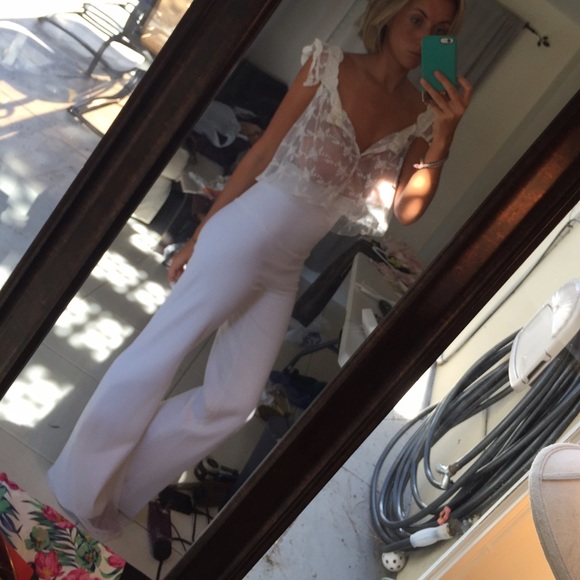 High wasted pants with sheer chic blouse