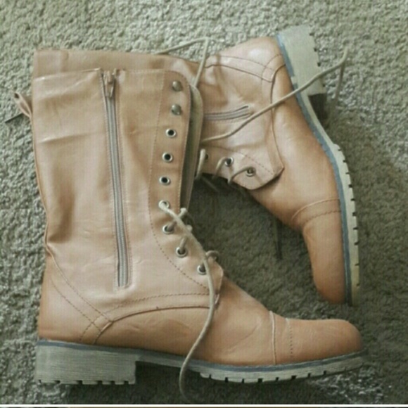 Cognac combat boots