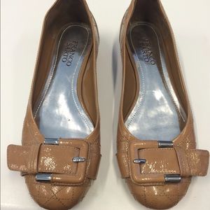 Franco Sarto patent leather tan flats with buckle