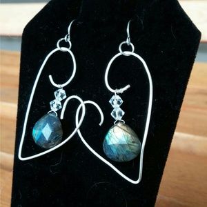Handmade labradorite heart earrings RESERVED