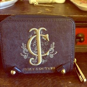 Juicy Gray Velour/Leather Crystal Monogram Wallet