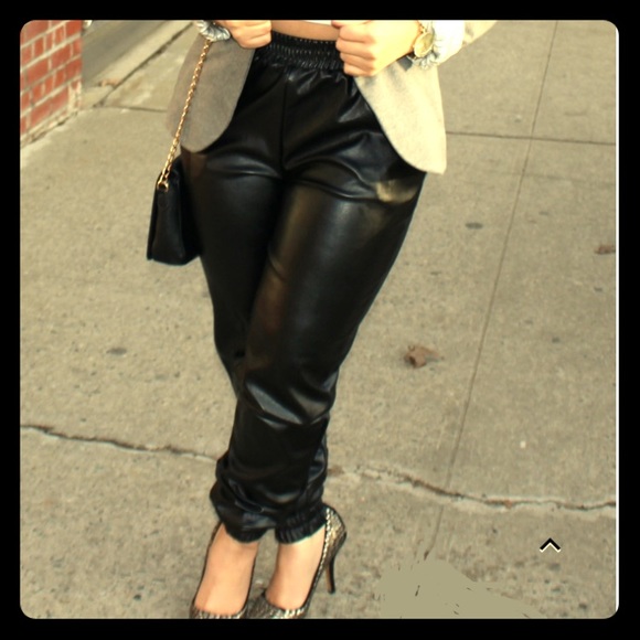 Faux leather jogging pants
