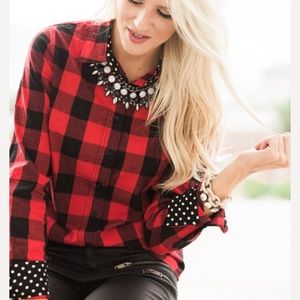 Flannel shirt with polka dot cuff