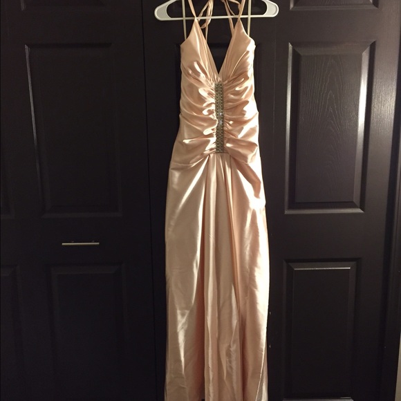 Pale pink dress.