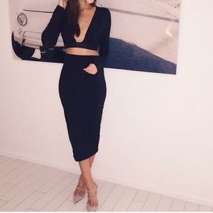 Two piece set. Crop top and ruching pencil skirt.