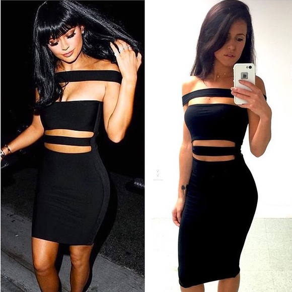 Handmade Dresses & Skirts - Black cutout midi dress. Handmade
