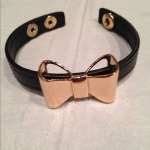 Leather Bracelet with Gold Bow.