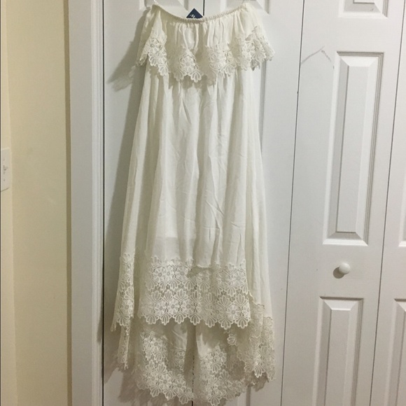 Off White, Off Shoulder High Low-L