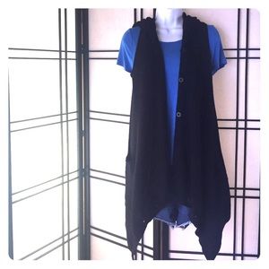 Black Hooded Sleeveless Cardigan Small