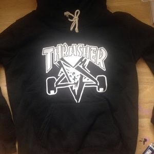 Small black Thrasher pullover sweatshirt.
