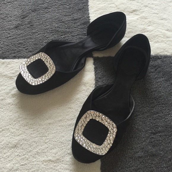 Crystal buckle silk flats