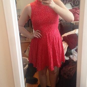 Red and white high neck sleeveless skater dress