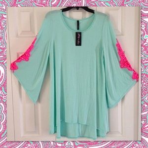 Mint And Hot Pink Flowy Top