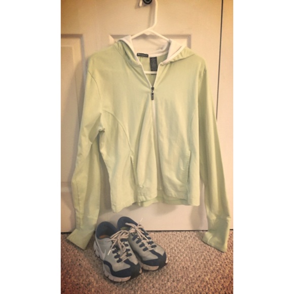 Light green athletic jacket with hoodie