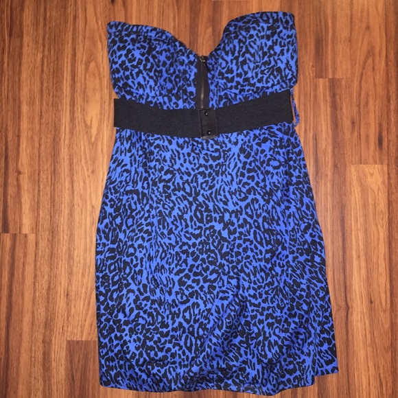 Size 8 black and blue leopard print mini dress - Picture 1 of 1
