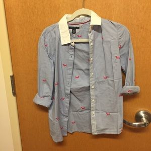 TOMMY HILFIGER chambray dachshund wiener dog shirt